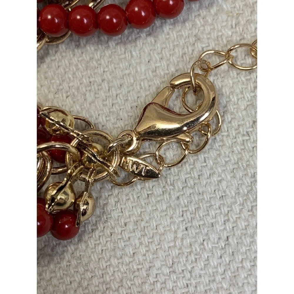 Multi Strand Layered Faux Coral Gold Chain Necklace